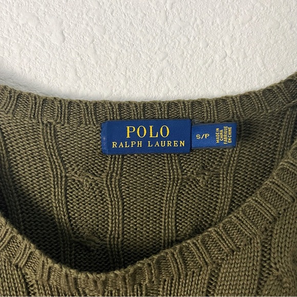 (Sold) Polo Ralph Lauren Olive Green Khaki Sweater Cable Knit Cotton Crewneck - Picture 7 of 10